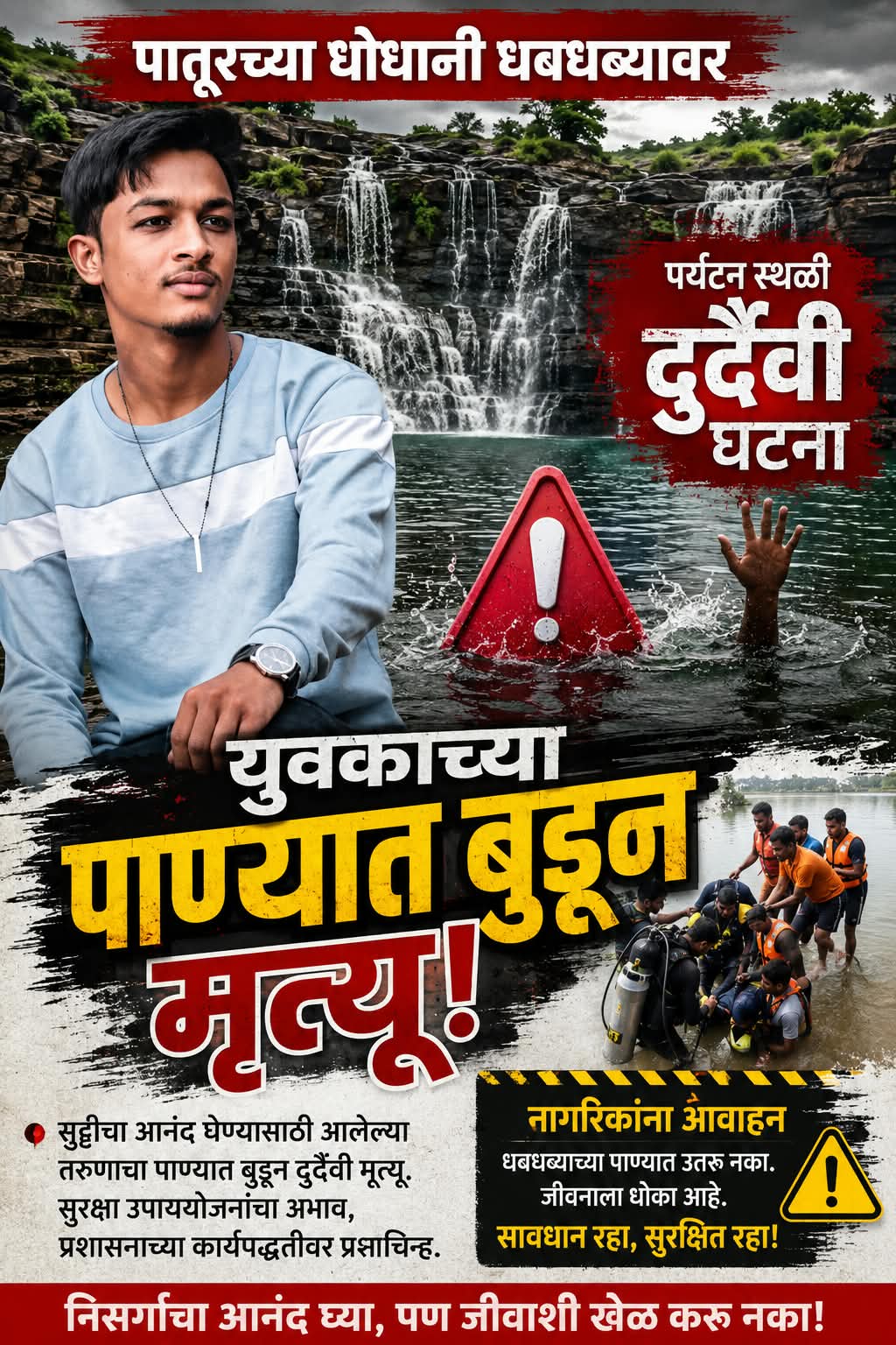 धोधाणी पर्यटन स्थळावर पाण्यात बुडून तरुणाचा दुर्दैवी मृत्यू सुरक्षेचा प्रश्न ऐरणीवर, मृत युवक अकोल्यातील खैर मोहम्मद प्लॉट,शरीफ नगर येथील रहिवासी,पर्यटकांच्या सुरक्षेसोबतच बेफाम मौजमजेलाही आळा घालण्याची मागणी